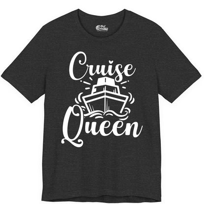 Cruise Queen Shirt - Girls Cruise Top for Nautical Vacations & Trips (Premium Tee) in Dark Grey Heather - Cruise Queen Shirt - Nautical Ladies Getaway Bold Cruise Ship Design