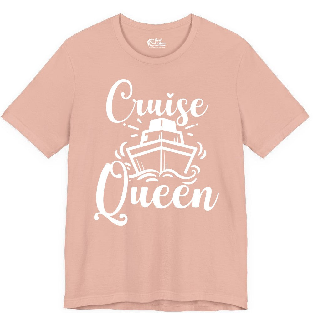 Cruise Queen Shirt - Girls Cruise Top for Nautical Vacations & Trips (Premium Tee) in Peach - Cruise Queen Shirt - Nautical Ladies Getaway Bold Cruise Ship Design