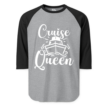 Cruise Queen Shirt - Girls Cruise Top for Nautical Vacations & Trips (Raglan) in Heather GreyBlack - Cruise Queen Shirt - Nautical Ladies Getaway Bold Cruise Ship Design