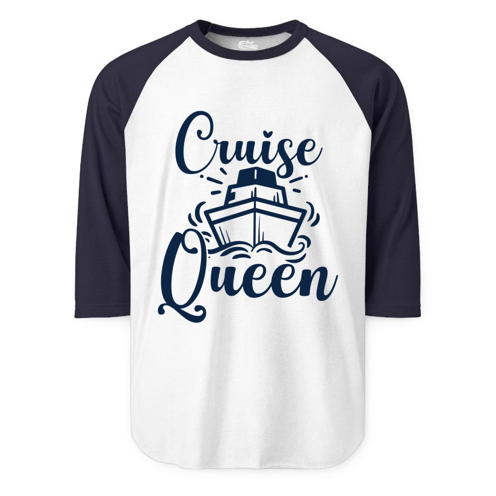 Cruise Queen Shirt - Girls Cruise Top for Nautical Vacations & Trips (Raglan) in WhiteNavy - Cruise Queen Shirt - Nautical Ladies Getaway Bold Cruise Ship Design
