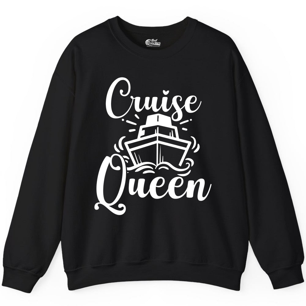 Cruise Queen Shirt - Girls Cruise Top for Nautical Vacations & Trips (Sweatshirt) in Black - Cruise Queen Shirt - Nautical Ladies Getaway Bold Cruise Ship Design