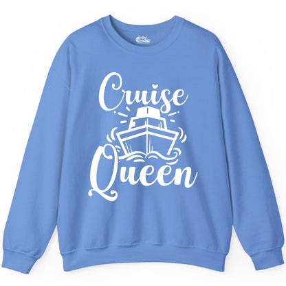 Cruise Queen Shirt - Girls Cruise Top for Nautical Vacations & Trips (Sweatshirt) in Carolina Blue - Cruise Queen Shirt - Nautical Ladies Getaway Bold Cruise Ship Design