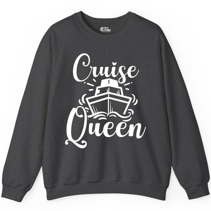 Cruise Queen Shirt - Girls Cruise Top for Nautical Vacations & Trips (Sweatshirt) in Dark Heather - Cruise Queen Shirt - Nautical Ladies Getaway Bold Cruise Ship Design