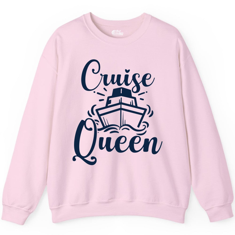 Cruise Queen Shirt - Girls Cruise Top for Nautical Vacations & Trips (Sweatshirt) in Light Pink - Cruise Queen Shirt - Nautical Ladies Getaway Bold Cruise Ship Design