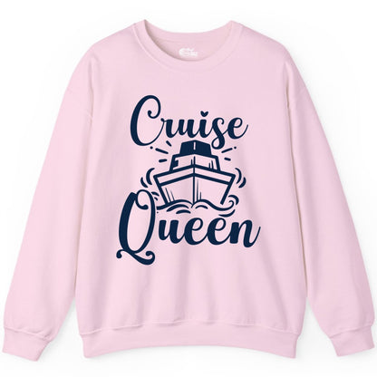 Cruise Queen Shirt - Girls Cruise Top for Nautical Vacations & Trips (Sweatshirt) in Light Pink - Cruise Queen Shirt - Nautical Ladies Getaway Bold Cruise Ship Design