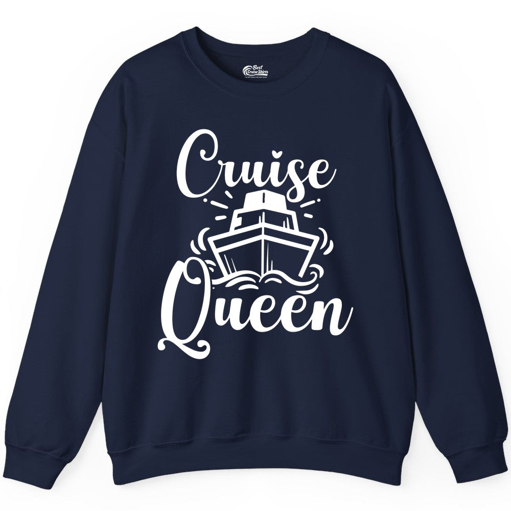 Cruise Queen Shirt - Girls Cruise Top for Nautical Vacations & Trips (Sweatshirt) in Navy - Cruise Queen Shirt - Nautical Ladies Getaway Bold Cruise Ship Design
