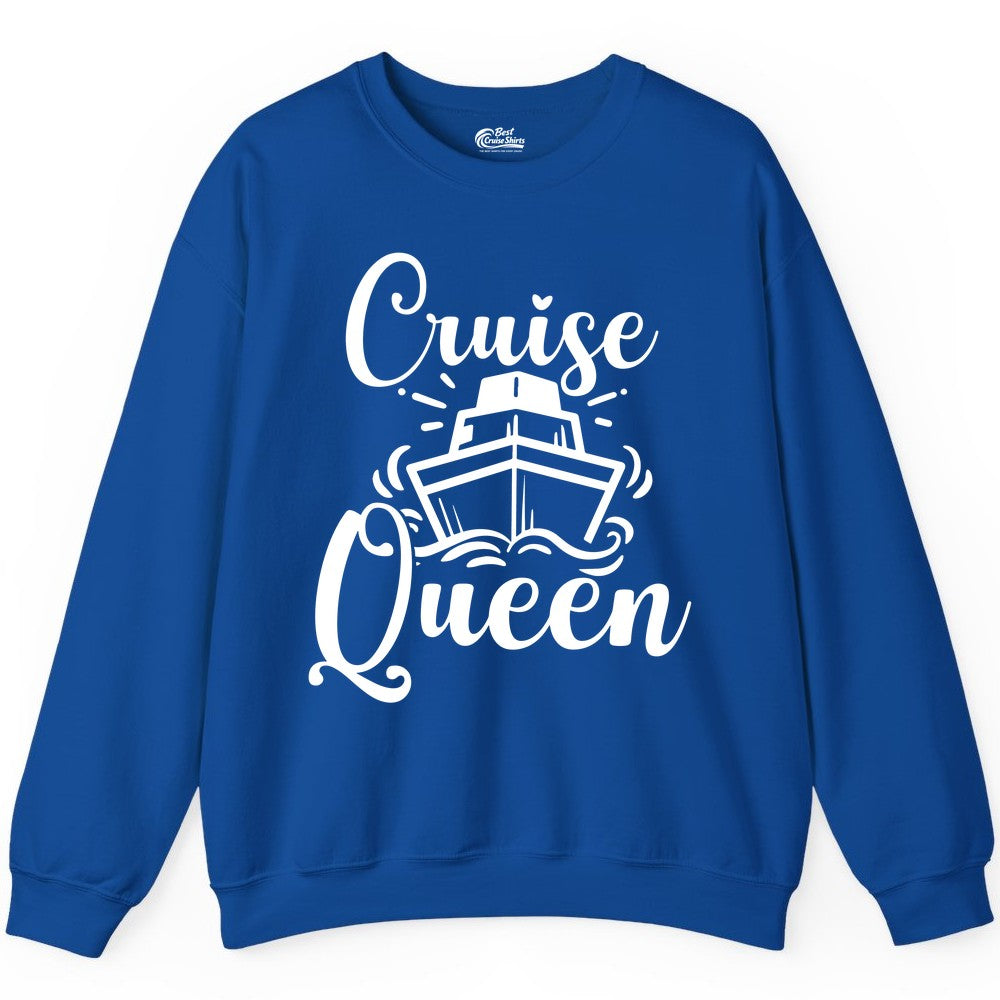 Cruise Queen Shirt - Girls Cruise Top for Nautical Vacations & Trips (Sweatshirt) in Royal - Cruise Queen Shirt - Nautical Ladies Getaway Bold Cruise Ship Design