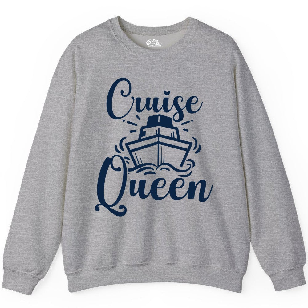 Cruise Queen Shirt - Girls Cruise Top for Nautical Vacations & Trips (Sweatshirt) in Sport Grey - Cruise Queen Shirt - Nautical Ladies Getaway Bold Cruise Ship Design