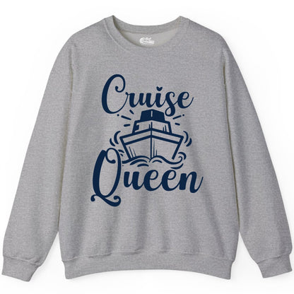 Cruise Queen Shirt - Girls Cruise Top for Nautical Vacations & Trips (Sweatshirt) in Sport Grey - Cruise Queen Shirt - Nautical Ladies Getaway Bold Cruise Ship Design