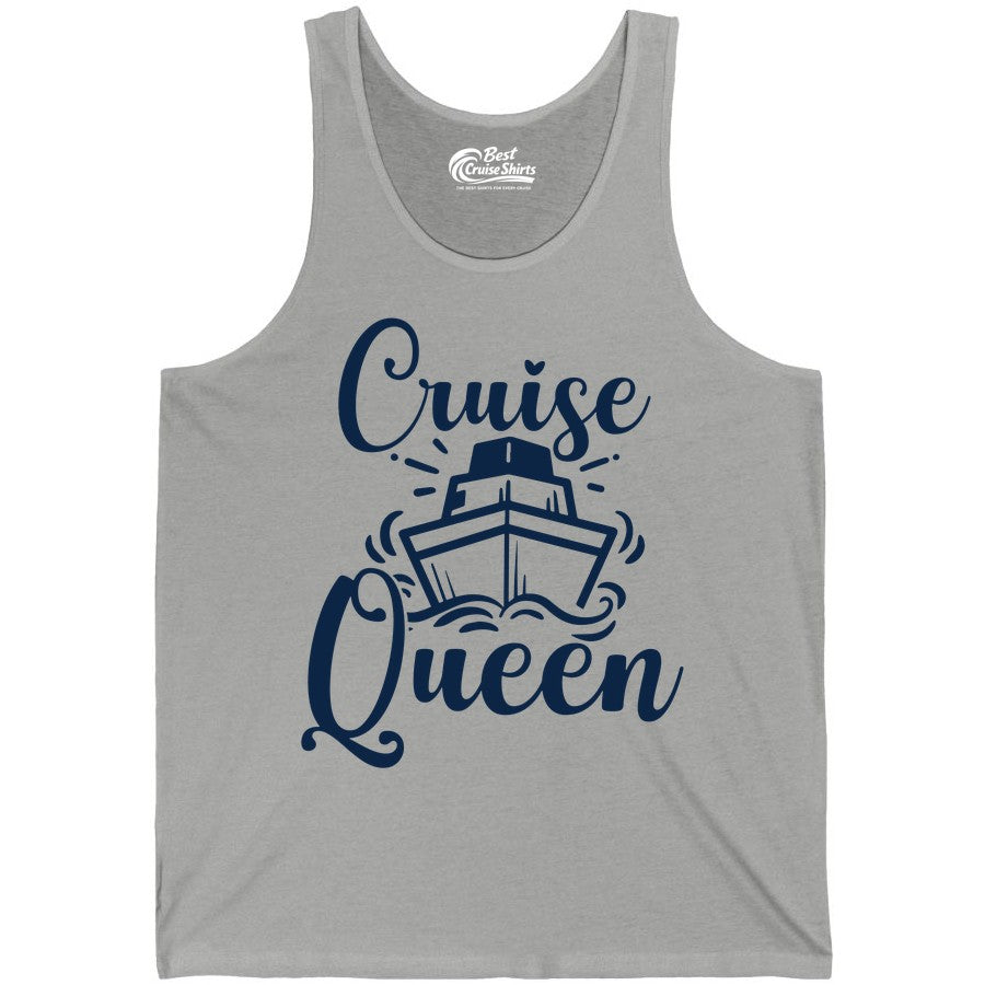 Cruise Queen Shirt - Girls Cruise Top for Nautical Vacations & Trips (Tank Top) in Athletic Heather - Cruise Queen Shirt - Nautical Ladies Getaway Bold Cruise Ship Design