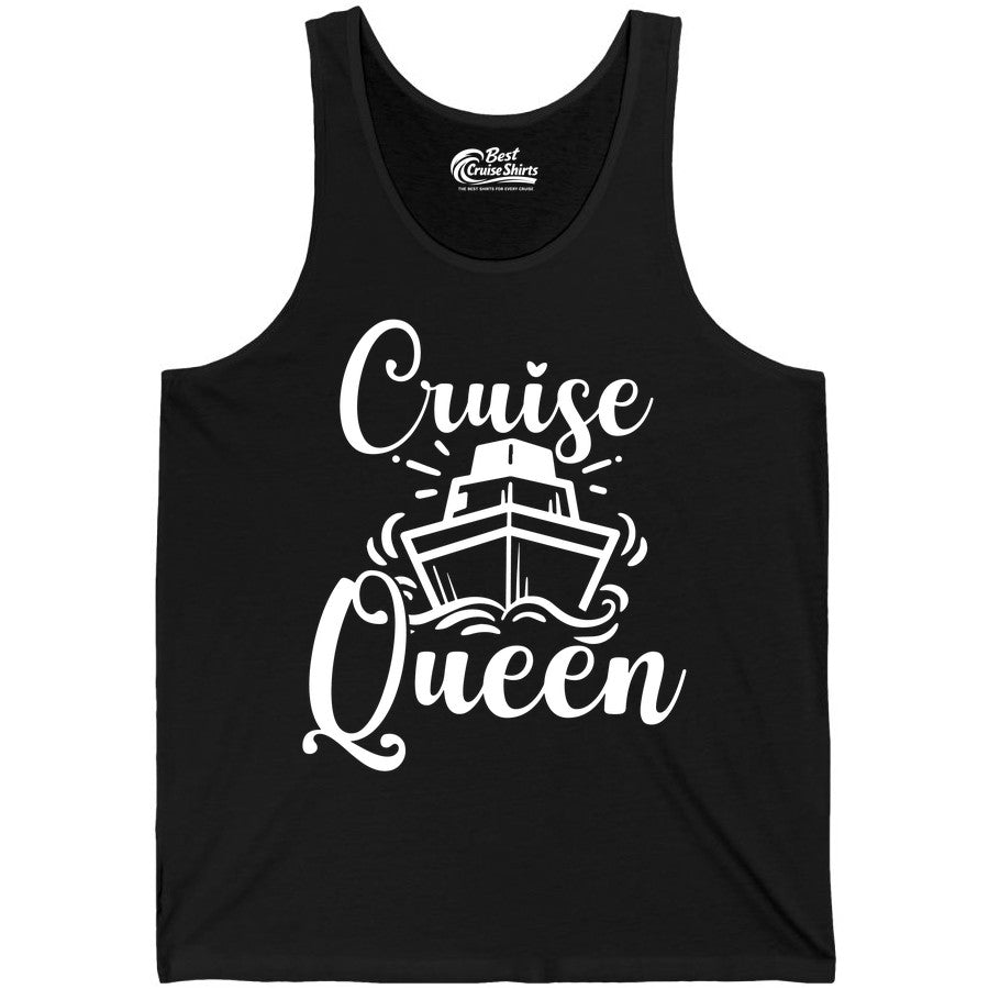 Cruise Queen Shirt - Girls Cruise Top for Nautical Vacations & Trips (Tank Top) in Black - Cruise Queen Shirt - Nautical Ladies Getaway Bold Cruise Ship Design