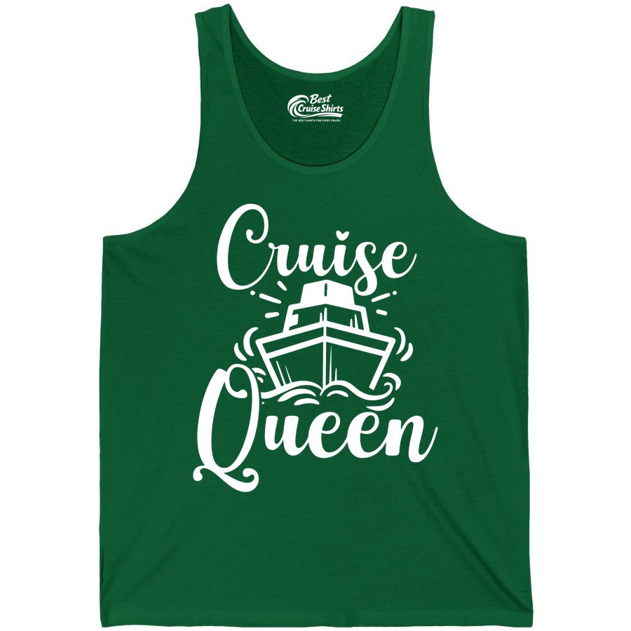 Cruise Queen Shirt - Girls Cruise Top for Nautical Vacations & Trips (Tank Top) in Kelly - Cruise Queen Shirt - Nautical Ladies Getaway Bold Cruise Ship Design