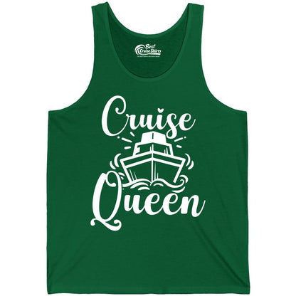 Cruise Queen Shirt - Girls Cruise Top for Nautical Vacations & Trips (Tank Top) in Kelly - Cruise Queen Shirt - Nautical Ladies Getaway Bold Cruise Ship Design