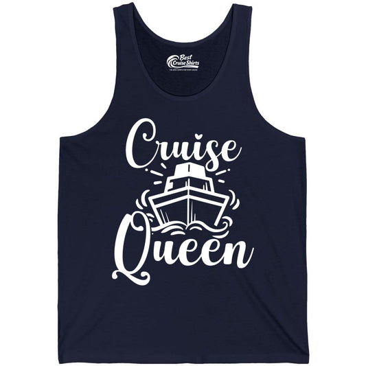 Cruise Queen Shirt - Girls Cruise Top for Nautical Vacations & Trips (Tank Top) in Navy - Cruise Queen Shirt - Nautical Ladies Getaway Bold Cruise Ship Design