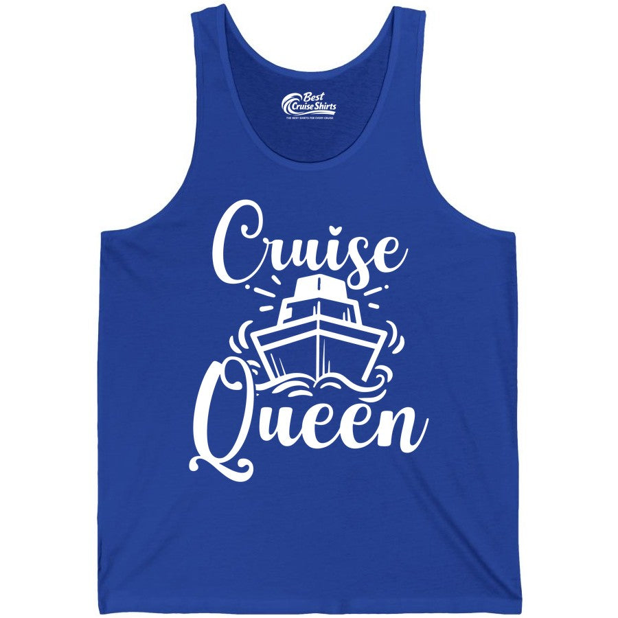 Cruise Queen Shirt - Girls Cruise Top for Nautical Vacations & Trips (Tank Top) in True Royal - Cruise Queen Shirt - Nautical Ladies Getaway Bold Cruise Ship Design