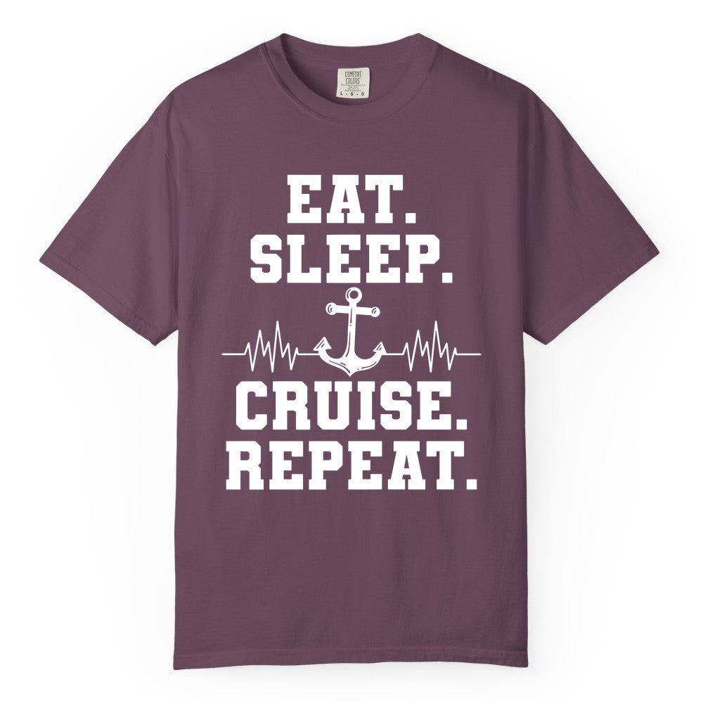 Eat Sleep Cruise Repeat Shirt - Nautical Cruise Shirt for Travelers (Comfort Color) in Berry - Eat Sleep Cruise Repeat Shirt - Anchor Heartbeat Nautical Design