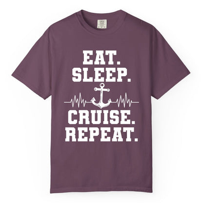 Eat Sleep Cruise Repeat Shirt - Nautical Cruise Shirt for Travelers (Comfort Color) in Berry - Eat Sleep Cruise Repeat Shirt - Anchor Heartbeat Nautical Design