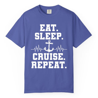 Eat Sleep Cruise Repeat Shirt - Nautical Cruise Shirt for Travelers (Comfort Color) in Periwinkle - Eat Sleep Cruise Repeat Shirt - Anchor Heartbeat Nautical Design