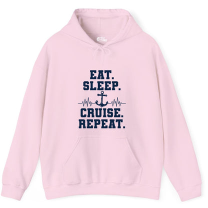 Eat Sleep Cruise Repeat Shirt - Nautical Cruise Shirt for Travelers (Hoodie) in Light Pink - Eat Sleep Cruise Repeat Shirt - Anchor Heartbeat Nautical Design