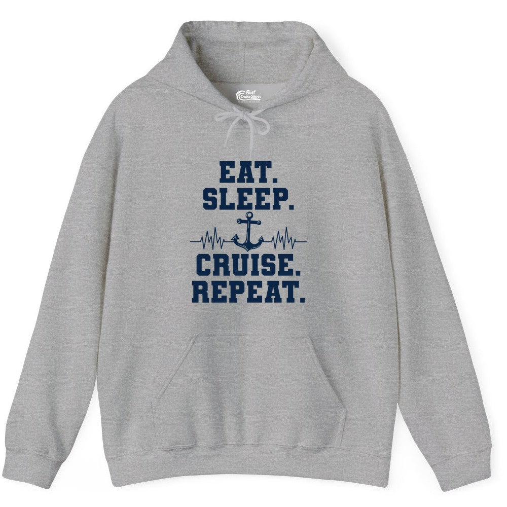 Eat Sleep Cruise Repeat Shirt - Nautical Cruise Shirt for Travelers (Hoodie) in Sport Grey - Eat Sleep Cruise Repeat Shirt - Anchor Heartbeat Nautical Design