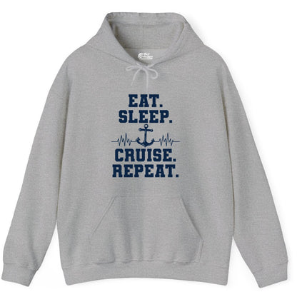 Eat Sleep Cruise Repeat Shirt - Nautical Cruise Shirt for Travelers (Hoodie) in Sport Grey - Eat Sleep Cruise Repeat Shirt - Anchor Heartbeat Nautical Design