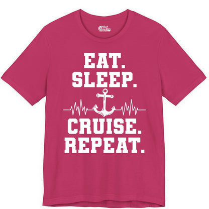 Eat Sleep Cruise Repeat Shirt - Nautical Cruise Shirt for Travelers (Premium Tee) in Berry - Eat Sleep Cruise Repeat Shirt - Anchor Heartbeat Nautical Design
