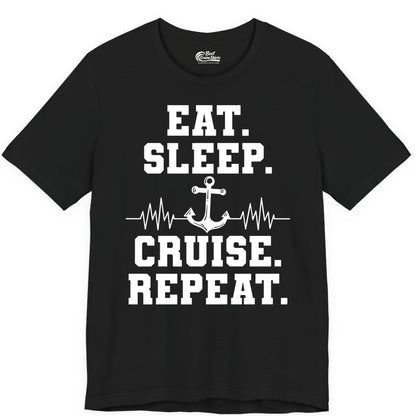 Eat Sleep Cruise Repeat Shirt - Nautical Cruise Shirt for Travelers (Premium Tee) in Black - Eat Sleep Cruise Repeat Shirt - Anchor Heartbeat Nautical Design