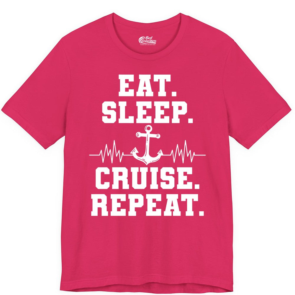 Eat Sleep Cruise Repeat Shirt - Nautical Cruise Shirt for Travelers (Premium Tee) in Fuchsia - Eat Sleep Cruise Repeat Shirt - Anchor Heartbeat Nautical Design