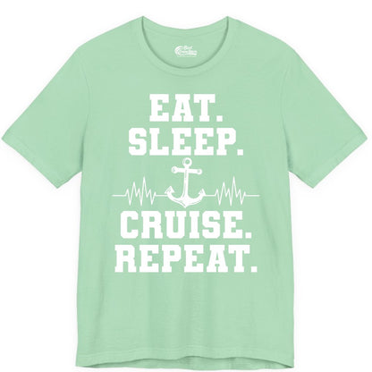 Eat Sleep Cruise Repeat Shirt - Nautical Cruise Shirt for Travelers (Premium Tee) in Mint - Eat Sleep Cruise Repeat Shirt - Anchor Heartbeat Nautical Design