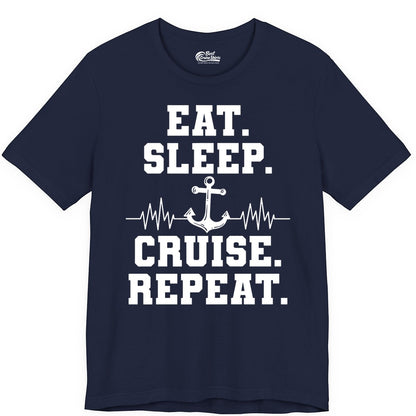 Eat Sleep Cruise Repeat Shirt - Nautical Cruise Shirt for Travelers (Premium Tee) in Navy - Eat Sleep Cruise Repeat Shirt - Anchor Heartbeat Nautical Design