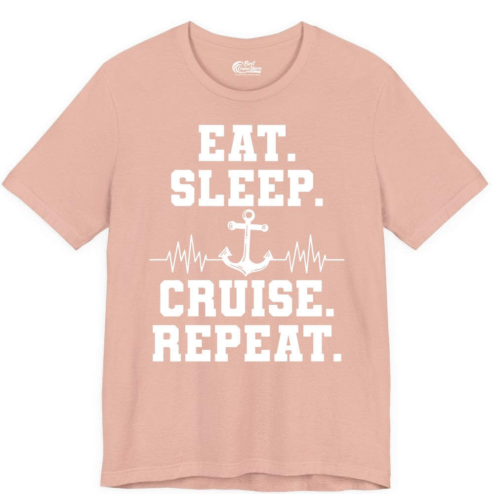 Eat Sleep Cruise Repeat Shirt - Nautical Cruise Shirt for Travelers (Premium Tee) in Peach - Eat Sleep Cruise Repeat Shirt - Anchor Heartbeat Nautical Design