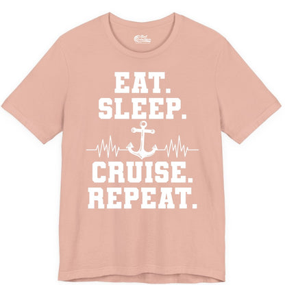 Eat Sleep Cruise Repeat Shirt - Nautical Cruise Shirt for Travelers (Premium Tee) in Peach - Eat Sleep Cruise Repeat Shirt - Anchor Heartbeat Nautical Design