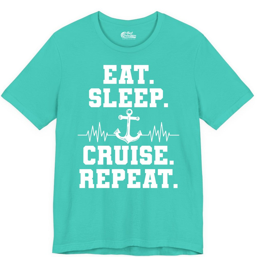 Eat Sleep Cruise Repeat Shirt - Nautical Cruise Shirt for Travelers (Premium Tee) in Teal - Eat Sleep Cruise Repeat Shirt - Anchor Heartbeat Nautical Design