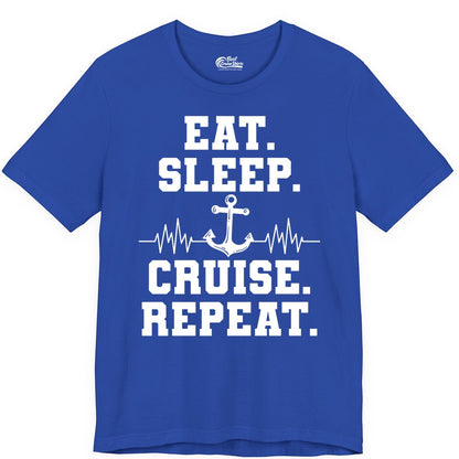 Eat Sleep Cruise Repeat Shirt - Nautical Cruise Shirt for Travelers (Premium Tee) in True Royal - Eat Sleep Cruise Repeat Shirt - Anchor Heartbeat Nautical Design