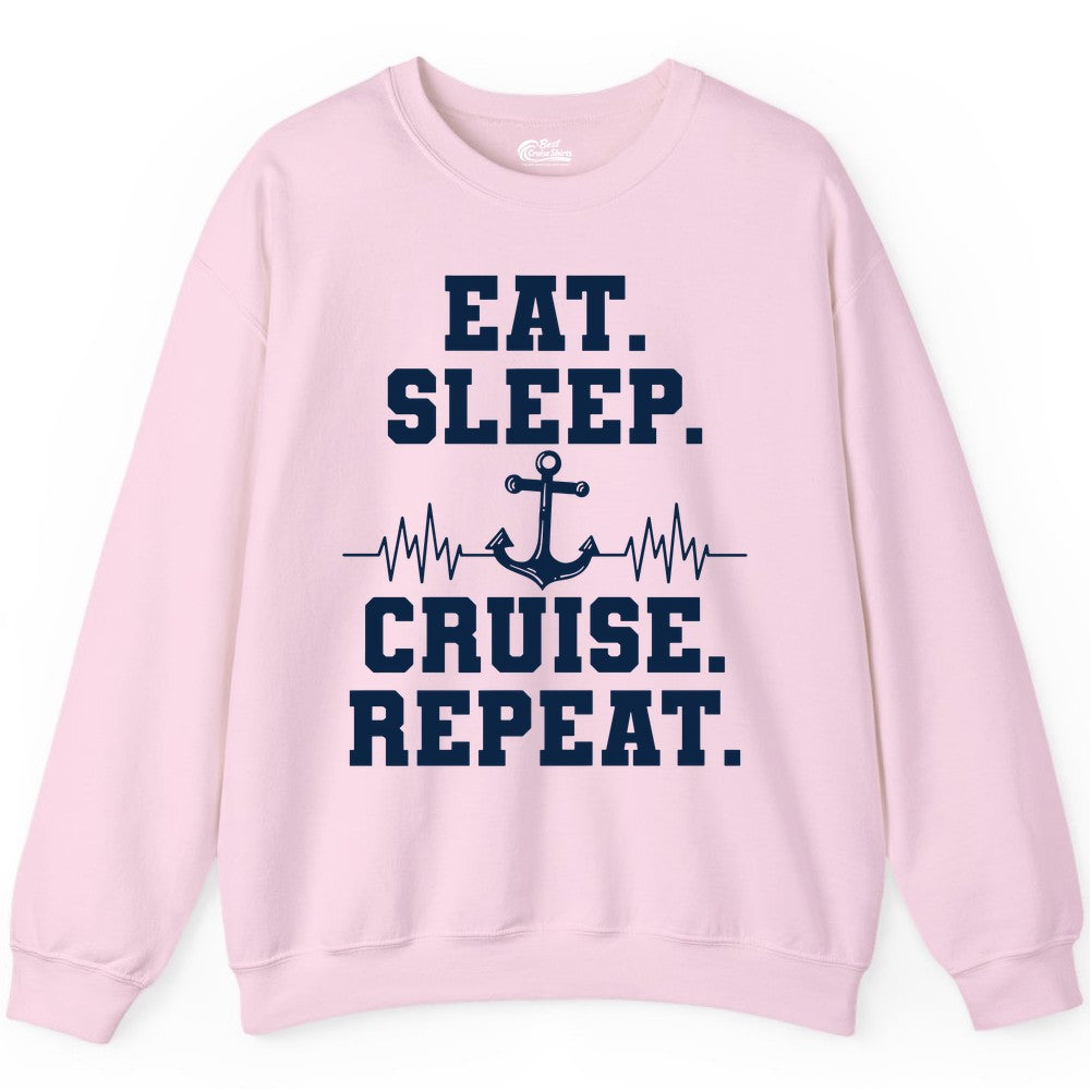 Eat Sleep Cruise Repeat Shirt - Nautical Cruise Shirt for Travelers (Sweatshirt) in Light Pink - Eat Sleep Cruise Repeat Shirt - Anchor Heartbeat Nautical Design