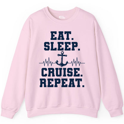 Eat Sleep Cruise Repeat Shirt - Nautical Cruise Shirt for Travelers (Sweatshirt) in Light Pink - Eat Sleep Cruise Repeat Shirt - Anchor Heartbeat Nautical Design