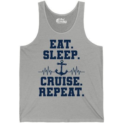 Eat Sleep Cruise Repeat Shirt - Nautical Cruise Shirt for Travelers (Tank Top) in Athletic Heather - Eat Sleep Cruise Repeat Shirt - Anchor Heartbeat Nautical Design