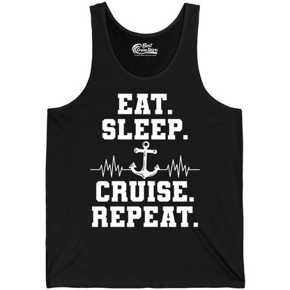Eat Sleep Cruise Repeat Shirt - Nautical Cruise Shirt for Travelers (Tank Top) in Black - Eat Sleep Cruise Repeat Shirt - Anchor Heartbeat Nautical Design