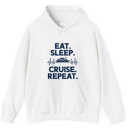 Eat Sleep Cruise Repeat Shirt - Cruise Lover Gift - Vacation Tee (Hoodie) in White - Eat Sleep Cruise Repeat Shirt with Cruise Ship Graphic Bold Text