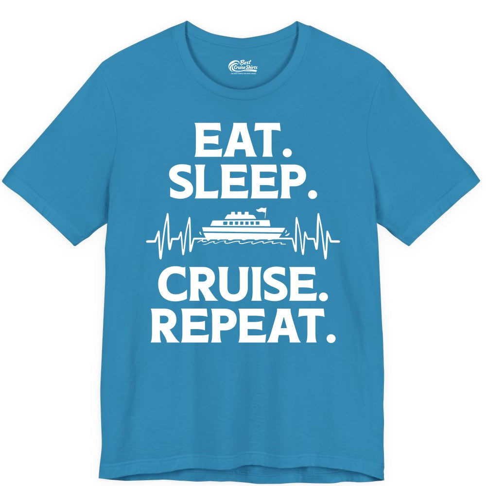 Eat Sleep Cruise Repeat Shirt - Cruise Lover Gift - Vacation Tee (Premium Tee) in Aqua - Eat Sleep Cruise Repeat Shirt with Cruise Ship Graphic Bold Text