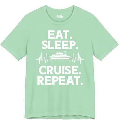 Eat Sleep Cruise Repeat Shirt - Cruise Lover Gift - Vacation Tee (Premium Tee) in Mint - Eat Sleep Cruise Repeat Shirt with Cruise Ship Graphic Bold Text