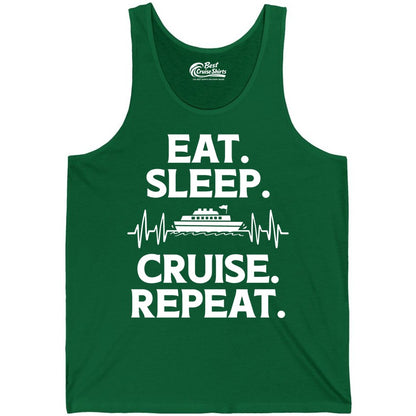 Eat Sleep Cruise Repeat Shirt - Cruise Lover Gift - Vacation Tee (Tank Top) in Kelly - Eat Sleep Cruise Repeat Shirt with Cruise Ship Graphic Bold Text