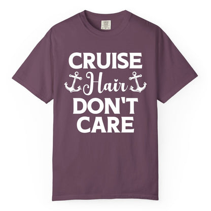 Cruise Hair Don't Care Shirt - Funny Nautical Vacation Apparel Tee (Comfort Color) in Berry - Cruise Hair Don't Care Nautical Anchor Shirt for Cruise Travelers