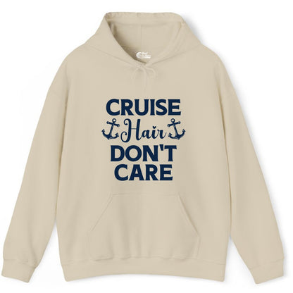 Cruise Hair Don't Care Shirt - Funny Nautical Vacation Apparel Tee (Hoodie) in Sand - Cruise Hair Don't Care Nautical Anchor Shirt for Cruise Travelers