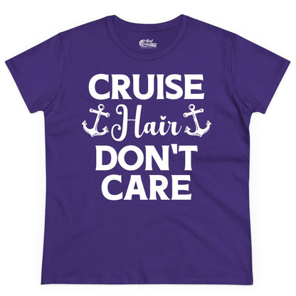 Cruise Hair Don't Care Shirt - Funny Nautical Vacation Apparel Tee (Ladies Tee) in Purple - Cruise Hair Don't Care Nautical Anchor Shirt for Cruise Travelers