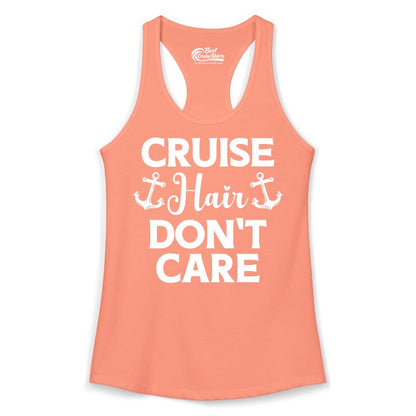 Cruise Hair Don't Care Shirt - Funny Nautical Vacation Apparel Tee (Ladies Tank) in Solid Light Orange - Cruise Hair Don't Care Nautical Anchor Shirt for Cruise Travelers