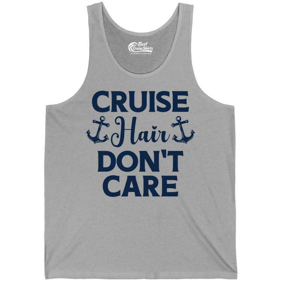 Cruise Hair Don't Care Shirt - Funny Nautical Vacation Apparel Tee (Tank Top) in Athletic Heather - Cruise Hair Don't Care Nautical Anchor Shirt for Cruise Travelers