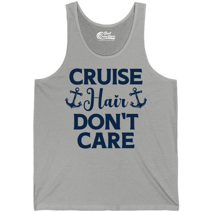 Cruise Hair Don't Care Shirt - Funny Nautical Vacation Apparel Tee (Tank Top) in Athletic Heather - Cruise Hair Don't Care Nautical Anchor Shirt for Cruise Travelers