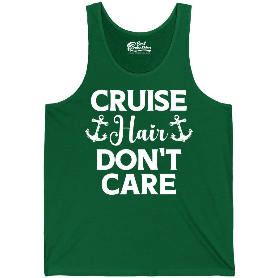 Cruise Hair Don't Care Shirt - Funny Nautical Vacation Apparel Tee (Tank Top) in Kelly - Cruise Hair Don't Care Nautical Anchor Shirt for Cruise Travelers