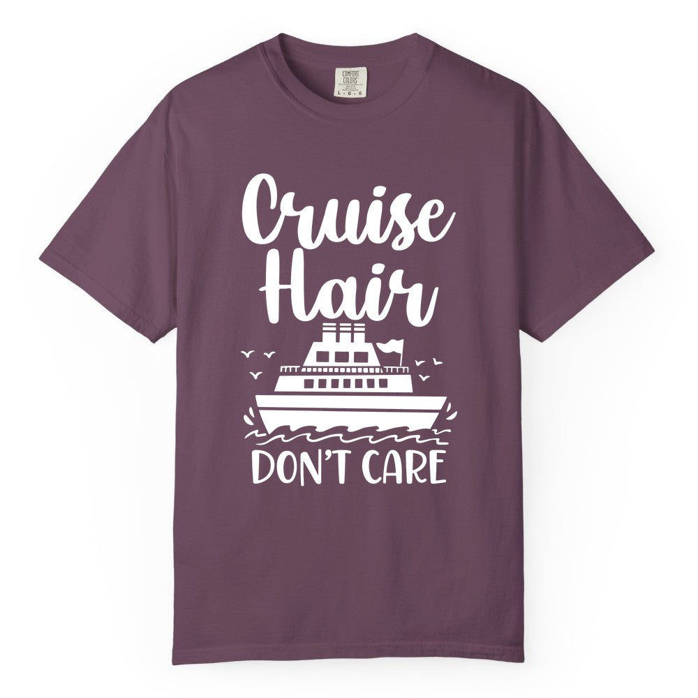 Cruise Hair Don't Care Shirt - Funny Cruise Apparel for Women (Comfort Color) in Berry - Cruise Hair Don't Care Shirt - Funny Nautical Handwritten Cruise Tee